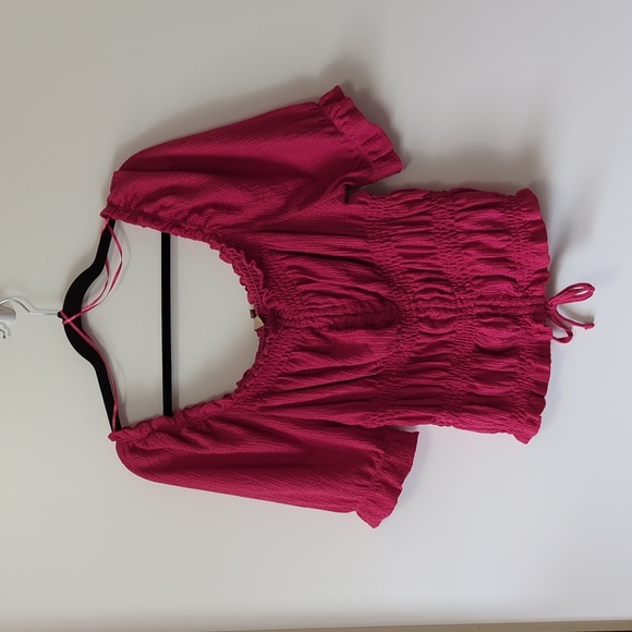 Anthropologie Pilcro Crop Top Peasant Puff Sleeves Pink - Size Large - Picture 4 of 13